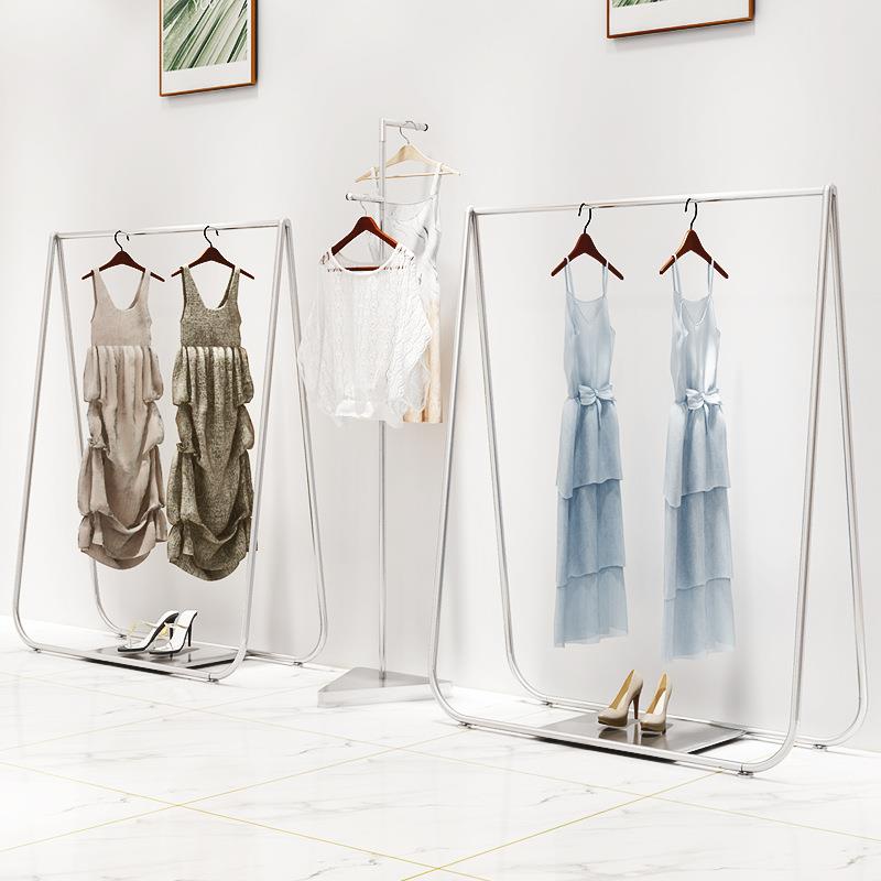 服装店展示架衣架落地式组合女装店简约挂衣架货架铁艺侧挂架银色