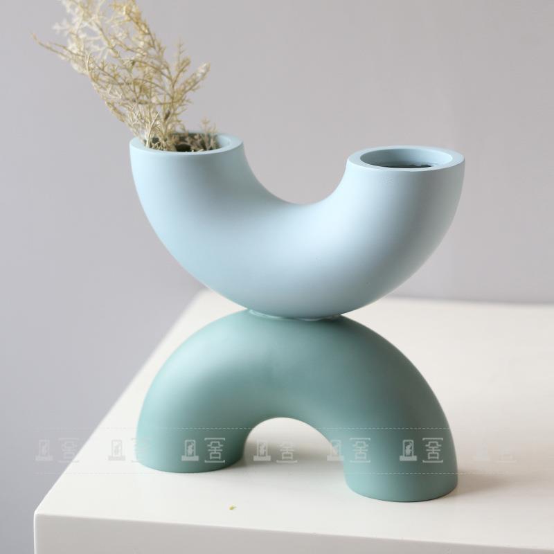 简约现代U型树脂花瓶花器摆件北欧风样板间客厅电视柜餐厅装饰品