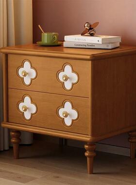 式复古床头实木小型收纳黑色中柜古风储物矮柜家用卧法室边QBI床