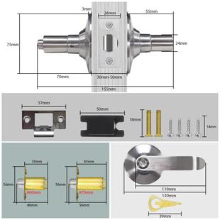 银色铝室合金锁球形执手锁砂镍钥匙室内木球形执手门房锁门卧门锁
