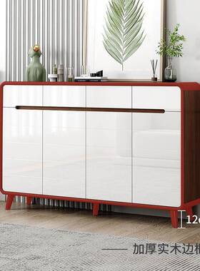 新中式入户实门口鞋柜木框收架大墙容量进门靠纳储物柜多功RIB能