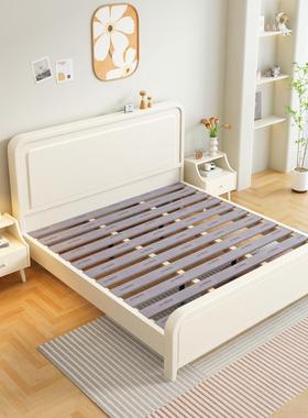 白色实木床油风RNI现代简约单双奶人床1.8米轻奢北欧1箱.5m主卧高