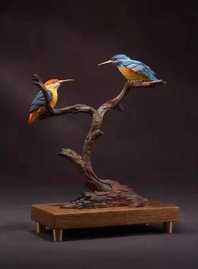 铜工艺品树枝鸟摆翠鸟对歌送家居客婚厅办公THSY222桌面摆件结婚