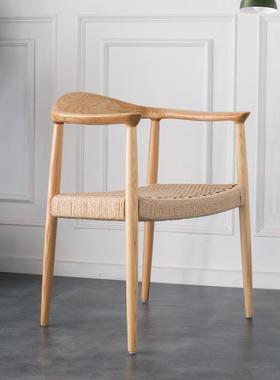 扶肯尼轻迪总统椅欧白蜡QWR木编绳手椅咖啡厅椅子北民宿广岛椅实