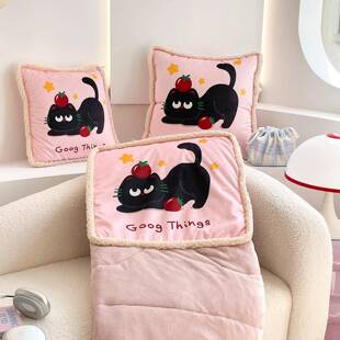 秋冬加子厚牛奶抱枕被二合一保暖宿舍午靠休毛毯办公室午羊羔绒抱