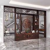 新中式 木462月纯实木字雕刻屏风福隔断客厅玄关柜入户门厅洞拱原