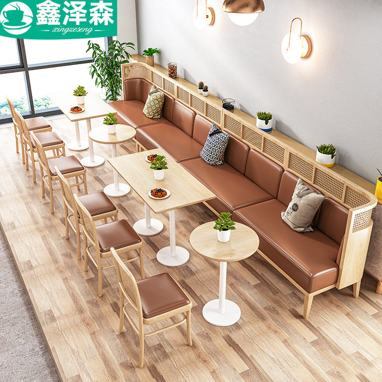 设计师民宿酒店公寓东南亚实木编藤椅主题西餐厅卡座沙发餐饮家具图片