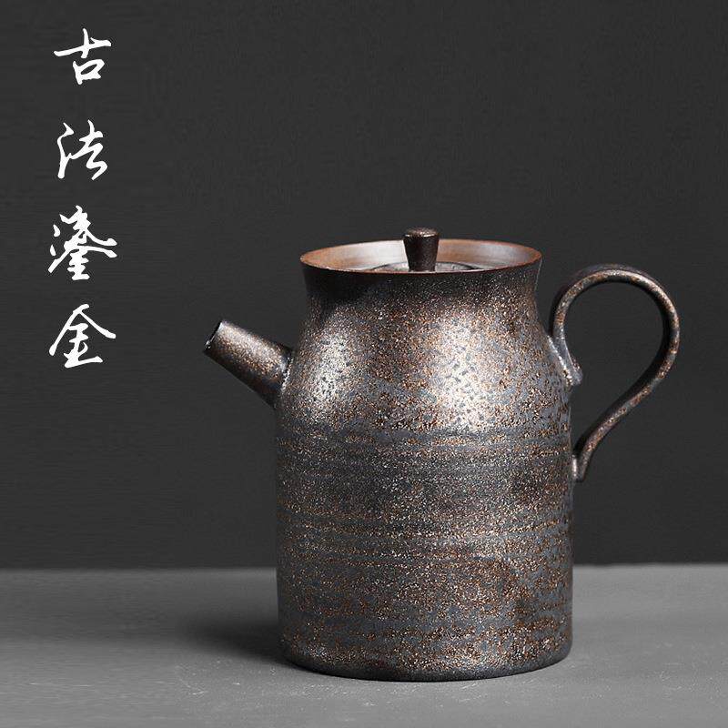 粗陶古铜金茶具单个陶瓷桶壶家用复古日式手工小号单壶泡茶壶