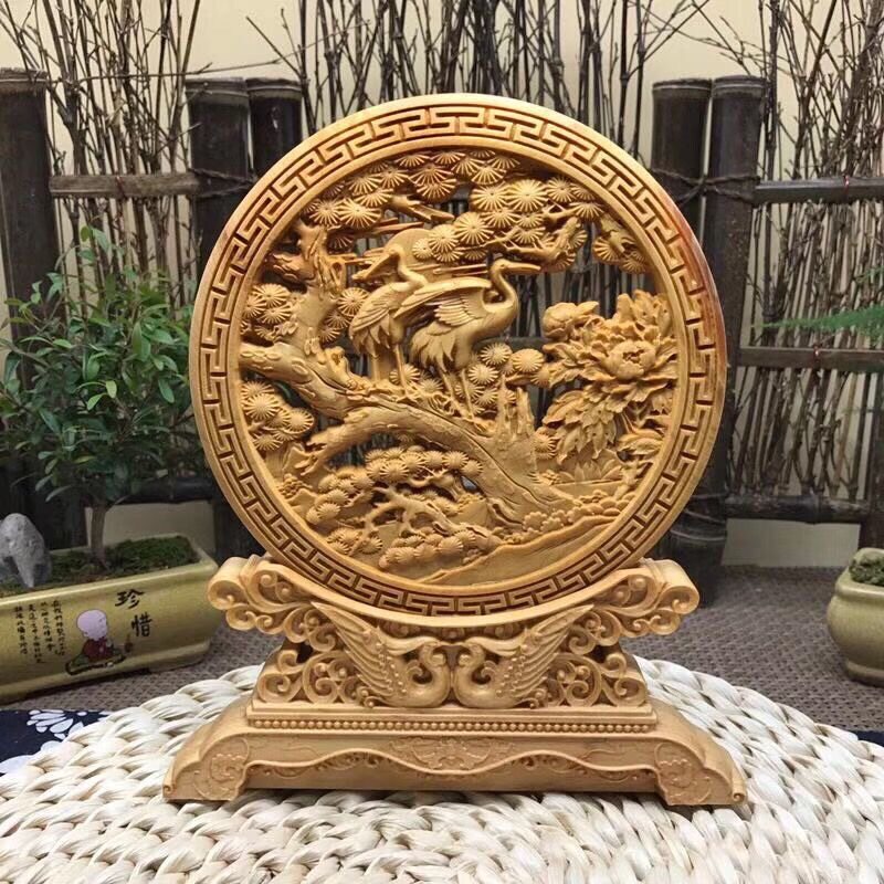 崖柏木雕一帆风顺九龙戏珠圆盘摆件室内盆景木雕大气精致双面镂空