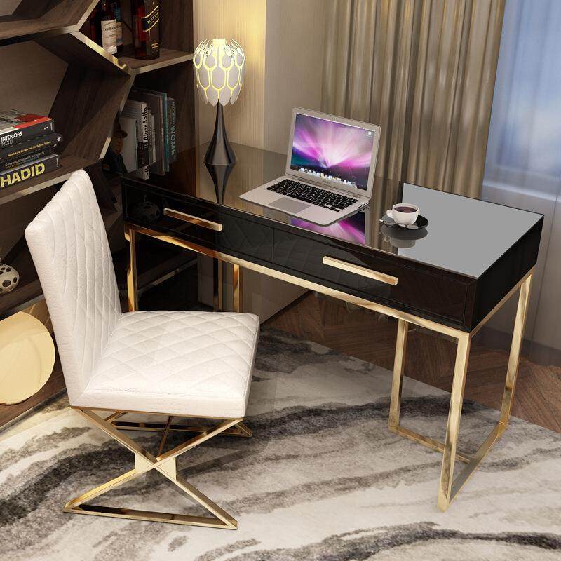 现代简约轻奢酒店家用电脑桌烤漆不锈钢玻璃写字台办公电脑房书桌