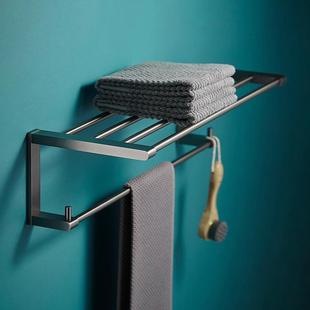 全铜枪灰毛巾架带单杆挂钩卫生间浴袍衣物置物架浴室双层浴巾架