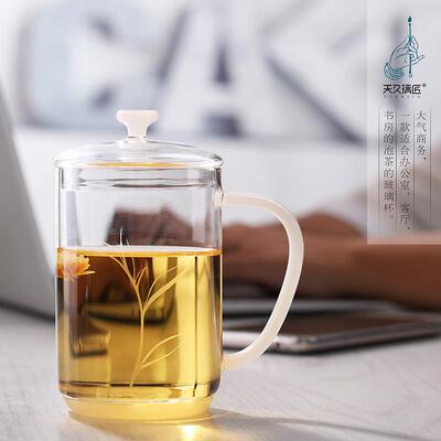 天久璃匠 400ml女士绿茶杯 高硼硅玻璃杯带手柄耐热办公杯个人杯