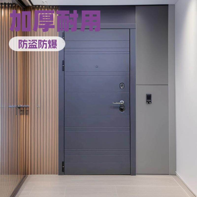 索福菱格纹甲级防盗门 黑色外观 工程用安全门