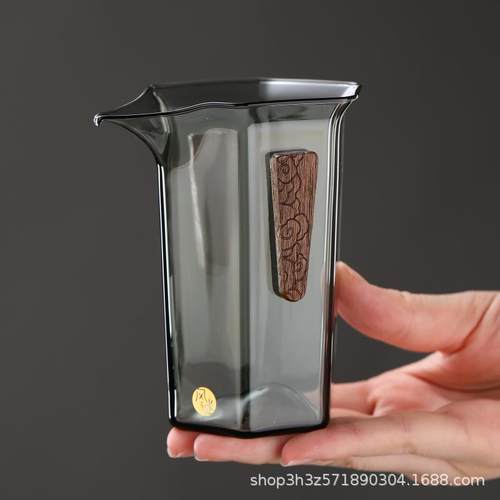 收藏手作风谜木意茶海观山公道杯高硼硅玻璃六角分茶器木片公杯