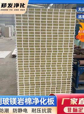 棉夹芯彩DAR钢板室内隔断岩墙板阻燃隔热抗洁菌净板玻镁岩棉净化