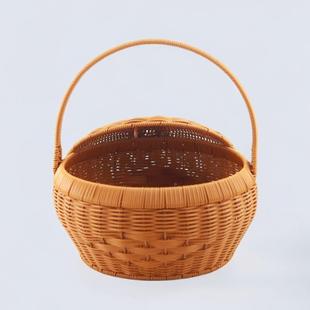 圆形手提盖手工B7餐户外篮子仿藤篮编织拜拜提野家用买菜带带饭框