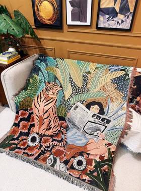 轻奢设计北欧INS小清新毛毯盖WJC毯头发卧室棉挂毯个床性沙毯壁毯