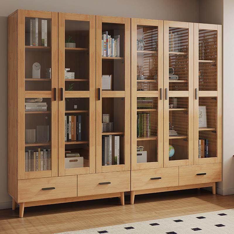 全AT202-3实用橡木书柜带玻璃门组合书架书橱简代约现书木房家办