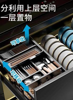 厂销厨房篮02494不锈钢抽屉式阻柜尼双层拉调味料橱3收纳沥水碗碟