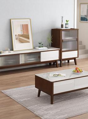 北欧风轻奢岩板茶几柜35889组家合现代简约实木视用电小户型客厅