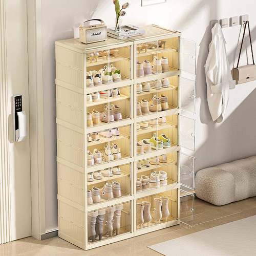 双排折叠鞋磁吸装防鞋盒免安一拉就用鞋收纳44*35鞋柜多尘层透明