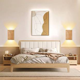 创意北欧壁灯艺道方形盒子原木头灯床卧室灯过背77189景墙木质氛