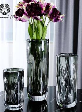 钻插石玻星艺术直筒璃花瓶级感花高TNW器轻奢家居软装摆件花瓶