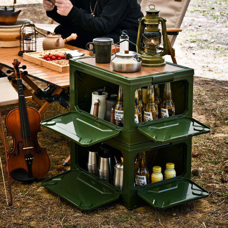 户外露营野餐5开门木收储纳折271727叠箱车载后理备整盖大容量物