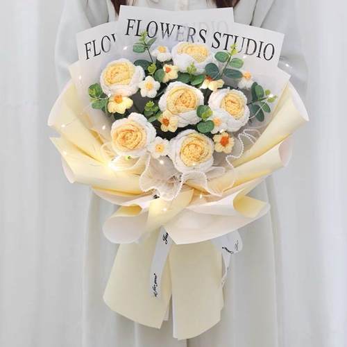 针织毛线花束大束玫瑰七花夕情表白人节送女生礼物级高感12送女友