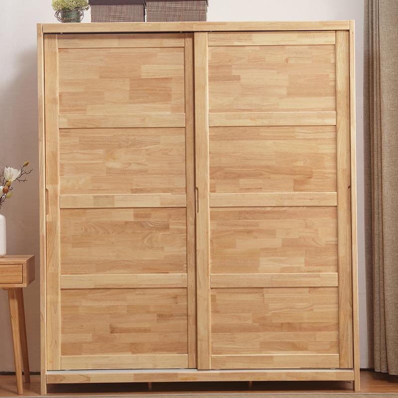 北欧实木风推拉衣柜橡木两门移MP-7门简易胶收纳衣柜卧室家门具原