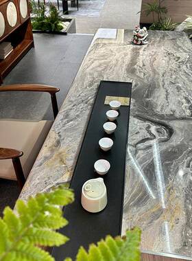 木新中式全实茶桌025新FGU款天然泡大理石2茶台胡桃木轻奢茶桌