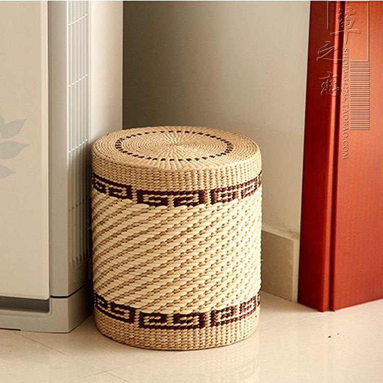 手工草编坐墩凳子实木架坐凳圆凳矮凳中式简约乡村蒲凳圆坐墩