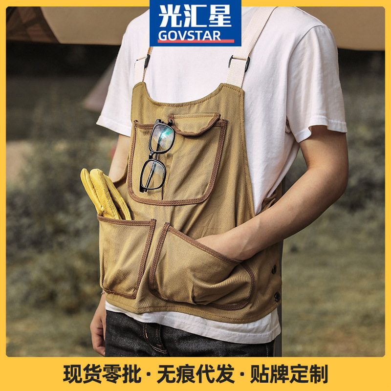 户外工作服短款帆布画师围裙罩衣防污可调节园艺木工工具围裙奶茶