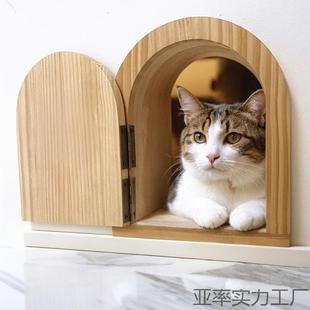 木质猫门猫门洞拱形门实木宠物卧室门洞猫洞门宠物门门洞
