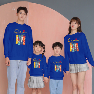 国潮长袖亲子装一家三口装四口上衣2023新款秋装中国风卫衣母女装