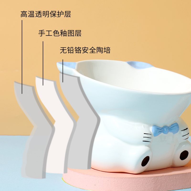 猫咪喂食碗猫粮碗可爱保护颈椎斜口猫碗高脚大号猫盆狗碗饮水碗