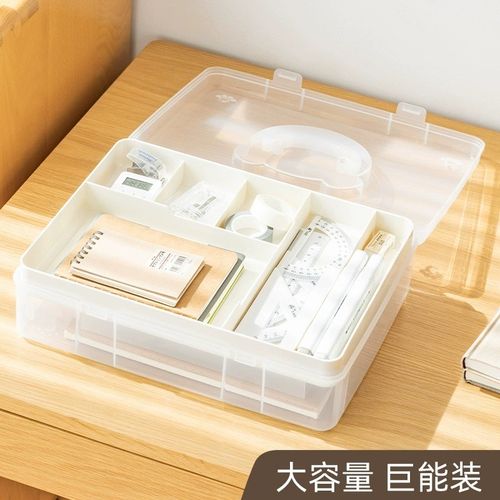 日式文具收纳盒学生教室桌面双层透明大容量整理男孩女孩画画铅笔
