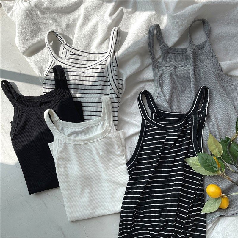 吊带背心女内搭时尚洋气夏季黑白纯棉春秋条纹打底衫2021年新款