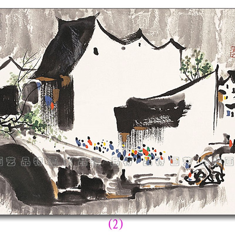 江南水乡风景水墨画吴冠中新中式客厅书房餐厅民宿装饰画无框板画 - 实物图