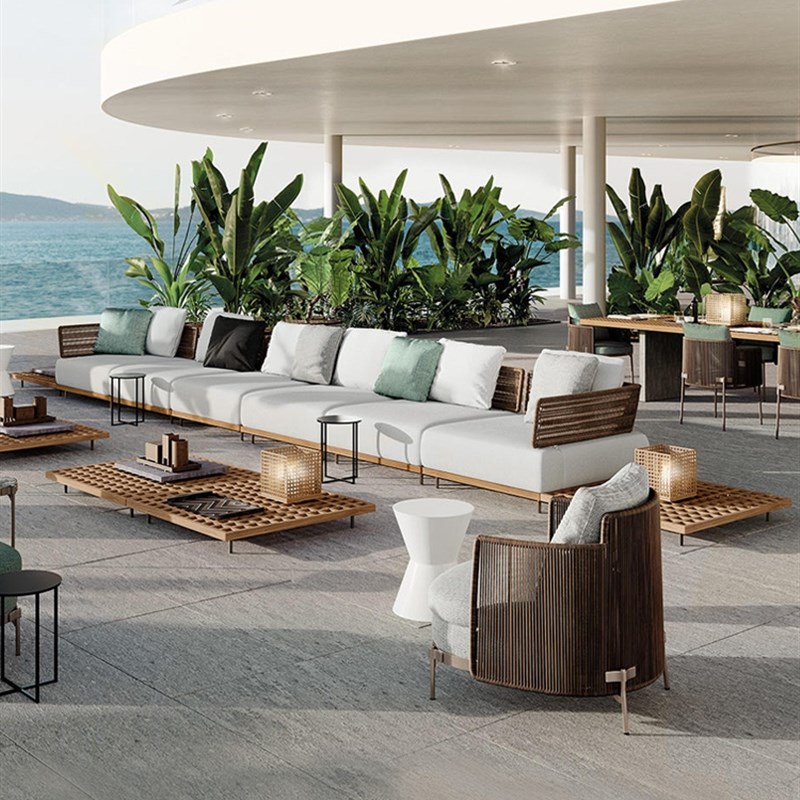 户外藤编沙发庭院别墅柚木实木休闲室外花园防水防晒藤椅露天露台