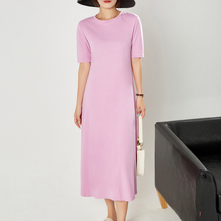 2021年女夏季面料王精品t恤连衣裙内搭长款过膝白色短袖纯棉长裙