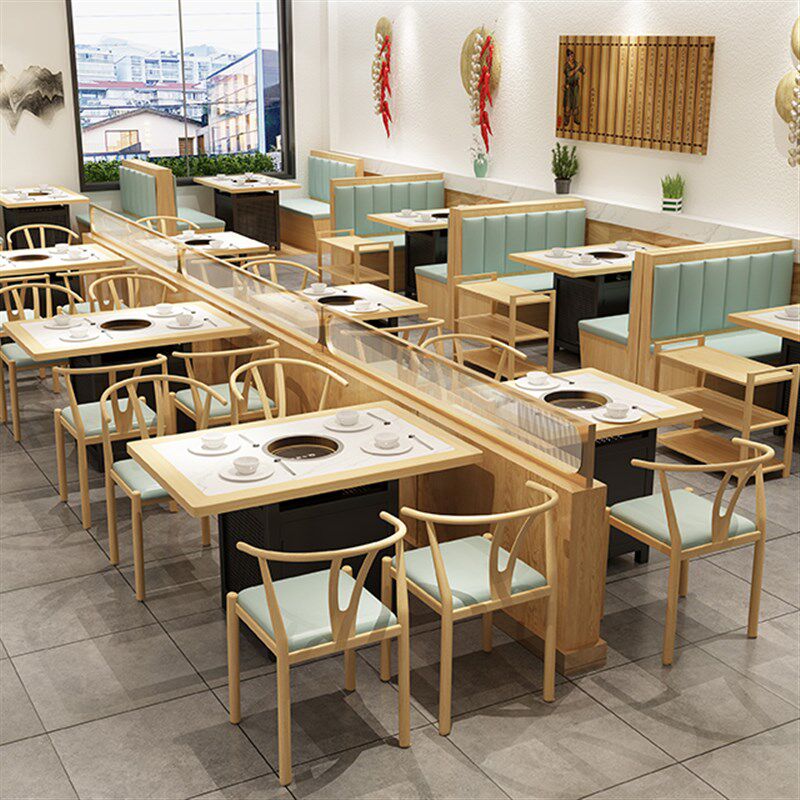 实木大理石火锅桌子电磁炉一体商用无烟烤肉桌子烤涮串串火锅桌椅,商业/办公家具,烤肉桌,淘宝优惠券,粉丝福利购,淘宝优惠卷