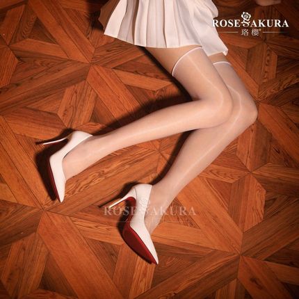 珞樱0918大腿袜1d油亮丝袜超薄油光过膝无边长筒袜女复古蓝白色