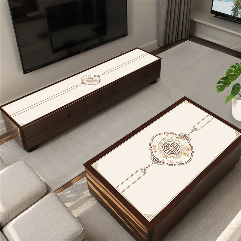 新中式电视柜桌垫防水防油免洗茶几垫子长方形餐桌台面保护膜盖垫