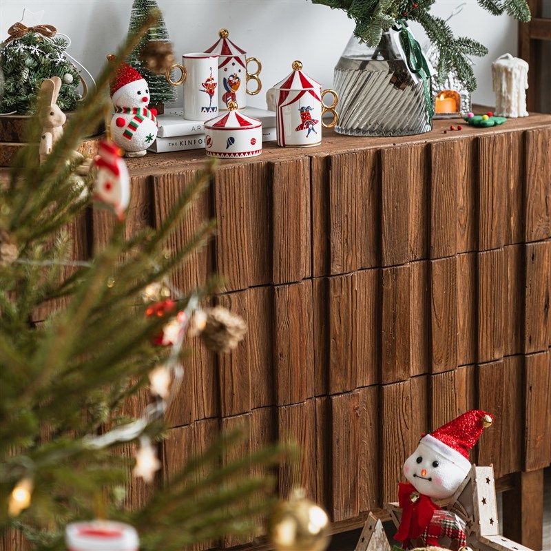 润家家居美式乡村复古实木六斗柜老松木餐边柜简约玄关收纳置物柜