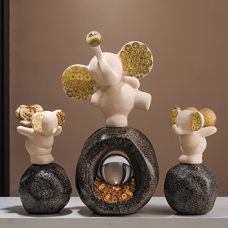 石来运转招财大象摆件玄关电视柜高级感办公室客厅装饰品乔迁礼物