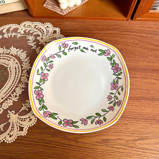 北府 韩式三色堇骨瓷盘子早餐盘菜盘甜品盘方形汤盘陶瓷餐具 包邮