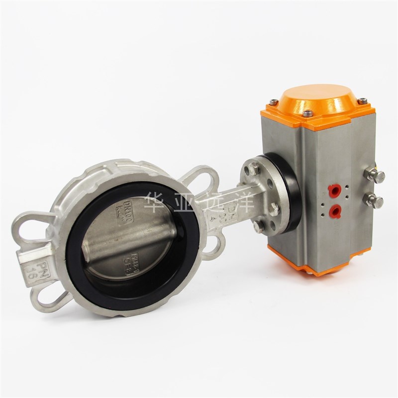 气动不锈钢软密封对夹蝶阀AT四氟橡胶D671XF-16P耐酸碱自来水304