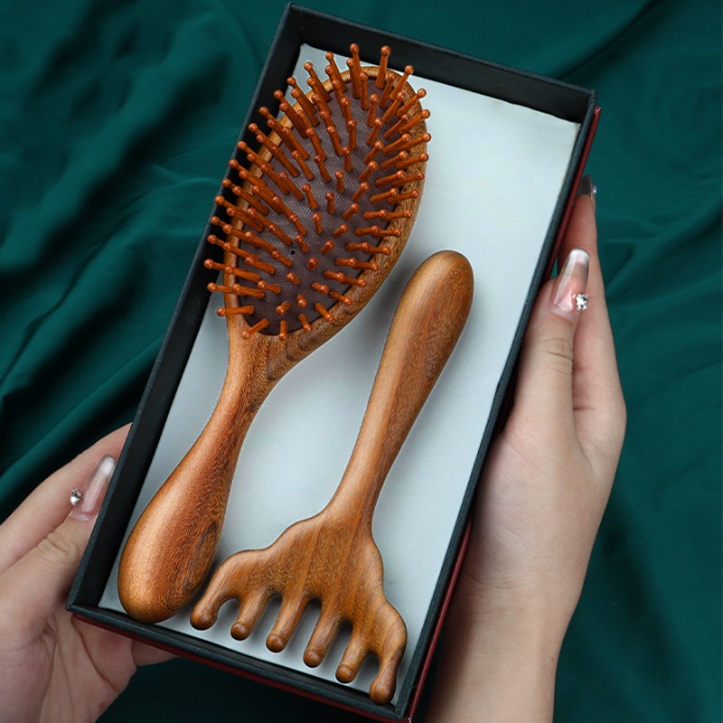 金丝檀木气垫梳子气囊梳按摩头部经络枣木梳子健养发梳黑胡桃木