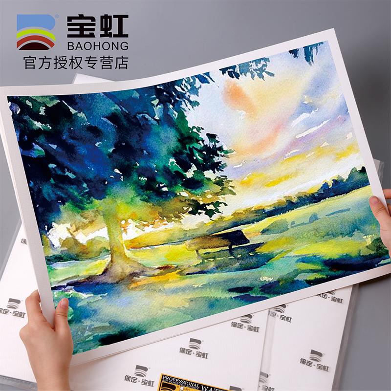 宝虹木浆水彩纸全开大二开水彩画纸1k/2k美术生专用初学者木浆水
